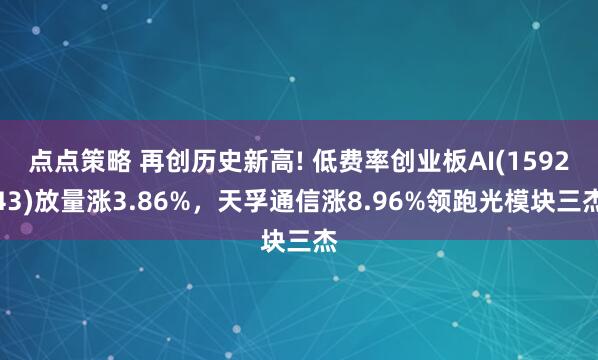 点点策略 再创历史新高! 低费率创业板AI(159243)放量涨3.86%，天孚通信涨8.96%领跑光模块三杰